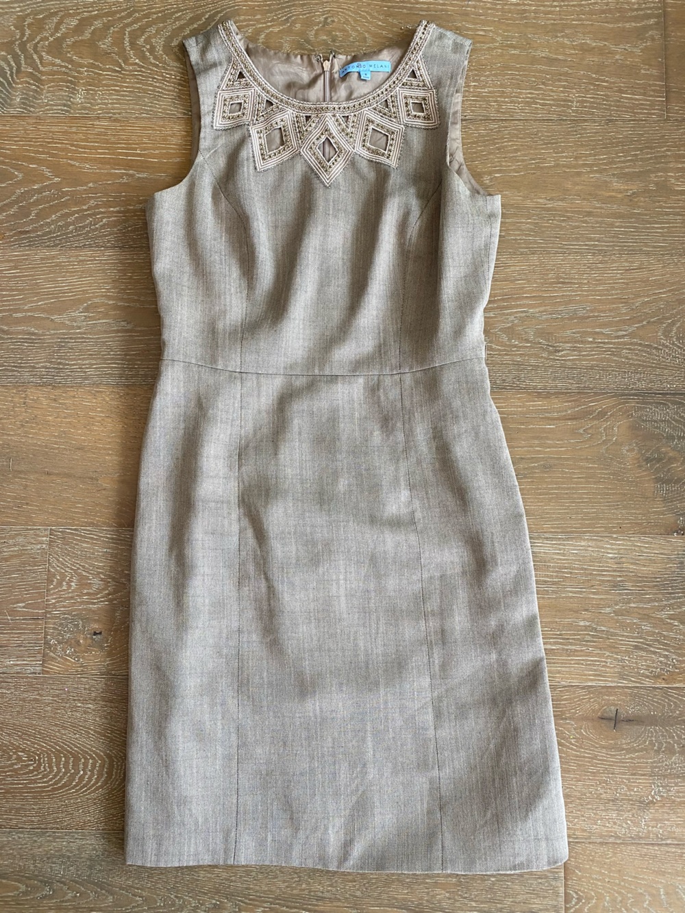 New Antonio Melani Heather Tan Beige Beaded Sheath Pencil Work Career Dress 8